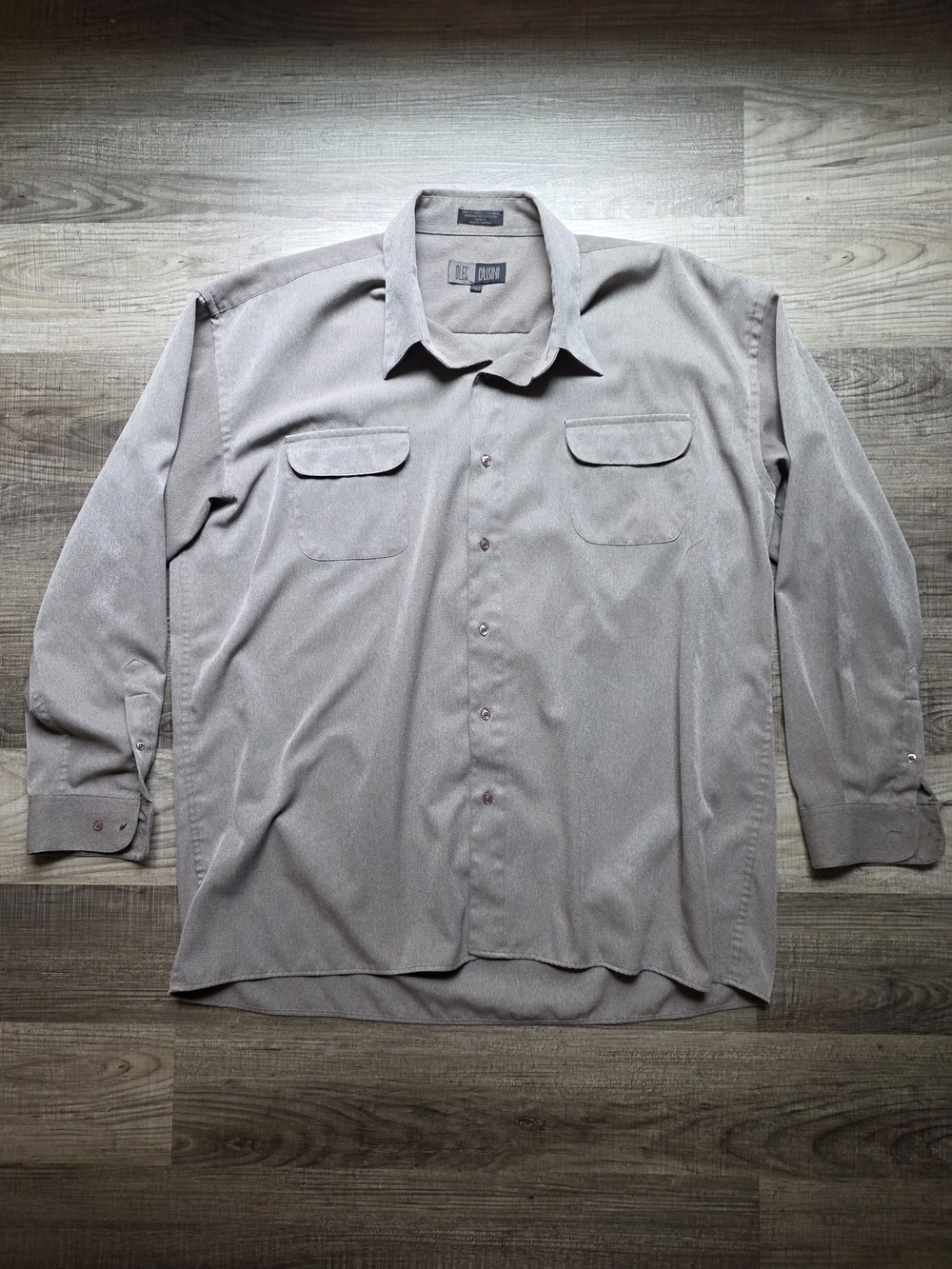 Oleg Cassini Vintage Men's Button-Up Shirt in Taupe Gray